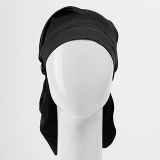 Chemo Scarf with Elastic - Black Satin